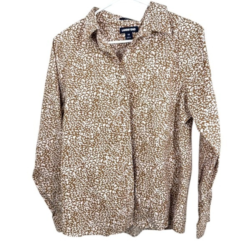 Lands'‎ End Women's Size 14 Shirt Animal Print Supima Cotton No Iron Long Sleeve